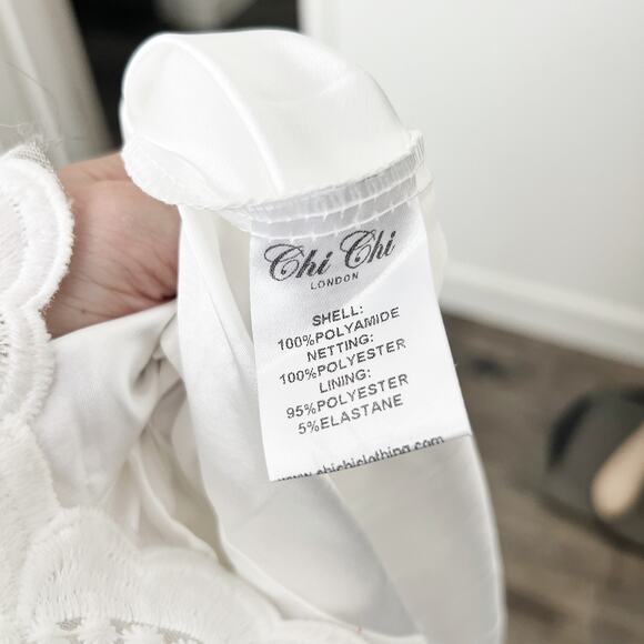 [Chi Chi London] White Flore Lace Embroidered Tulle Retro Bridal Midi Dress 12 - Picture 12 of 12